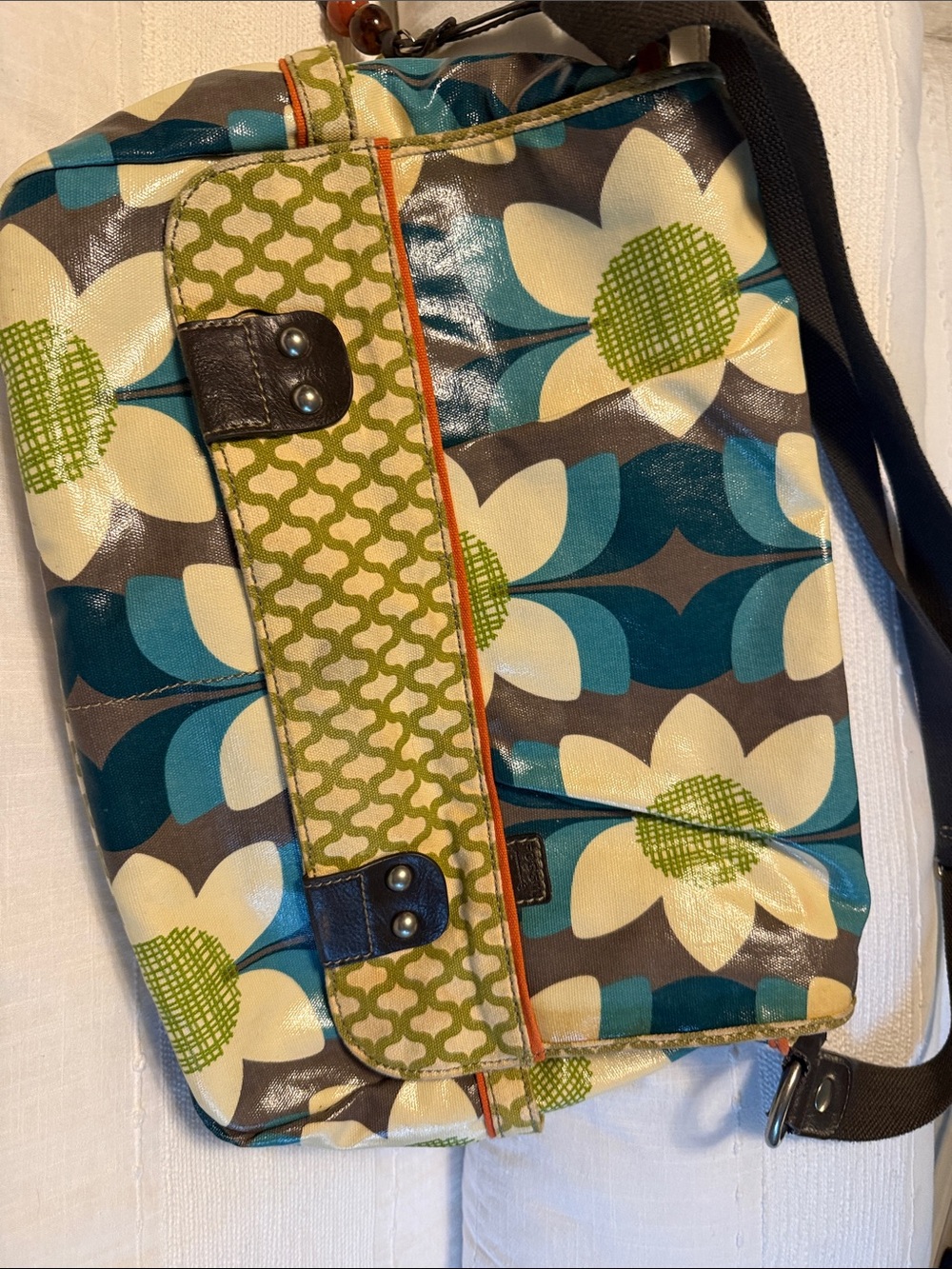 Fossil Floral Crossbody Bag in Teal, Cream & Green